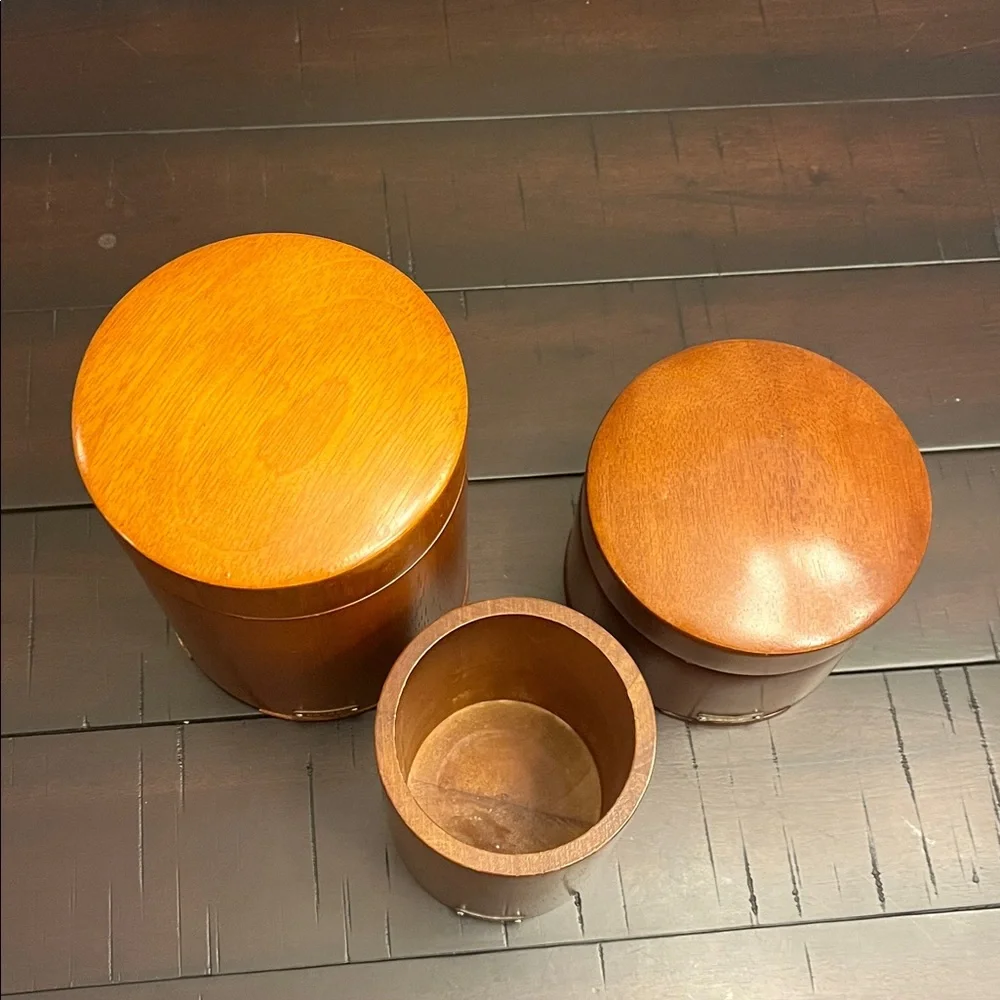Lauren Ralph Lauren Canister Set of 3 Wood Round Vintage Storage Decoration